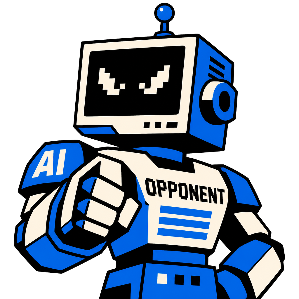 PONS robot mascot shrugging at the market